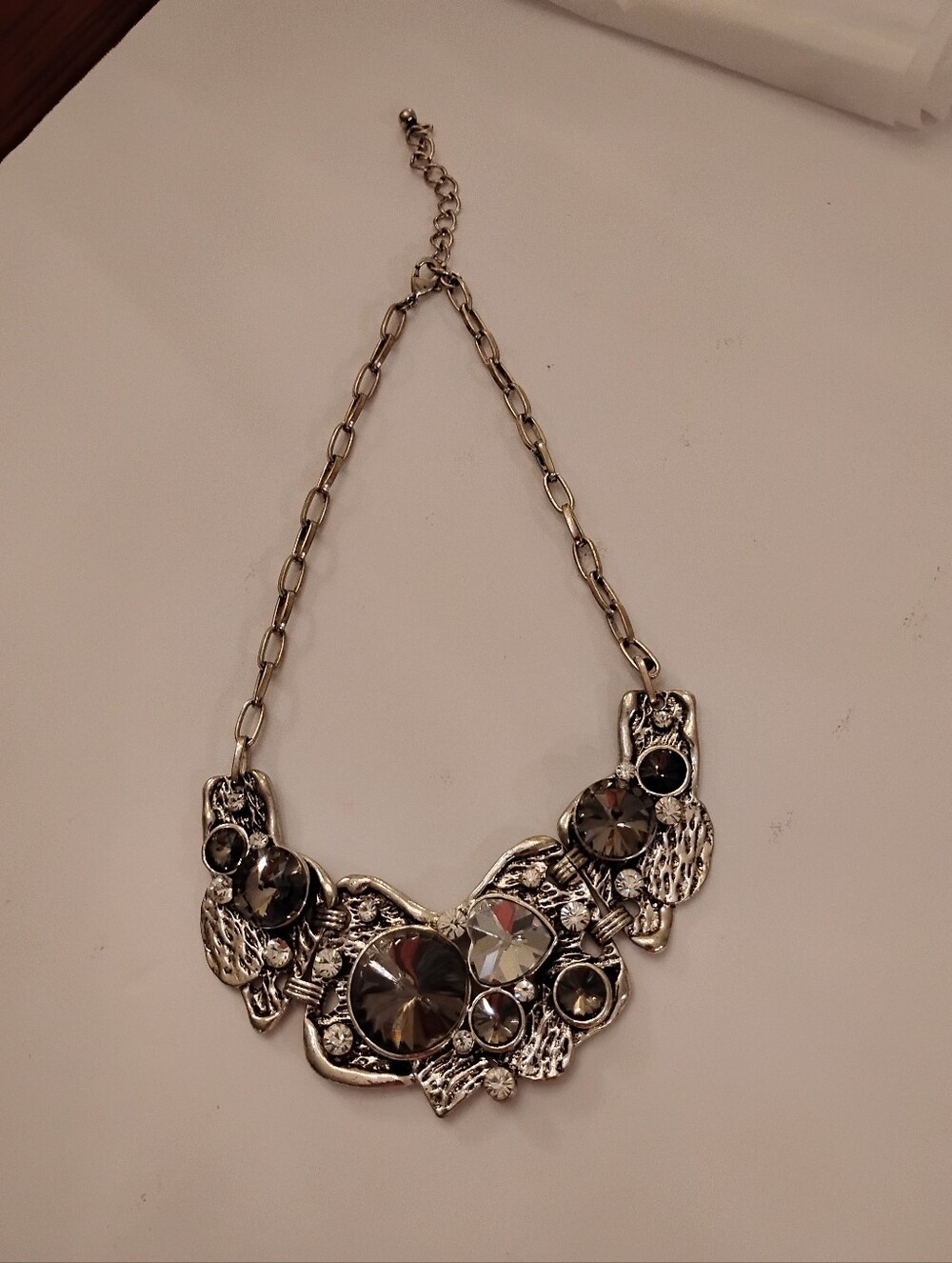 Statement Silver-Tone Crystal Bib Necklace - Women Jewelry